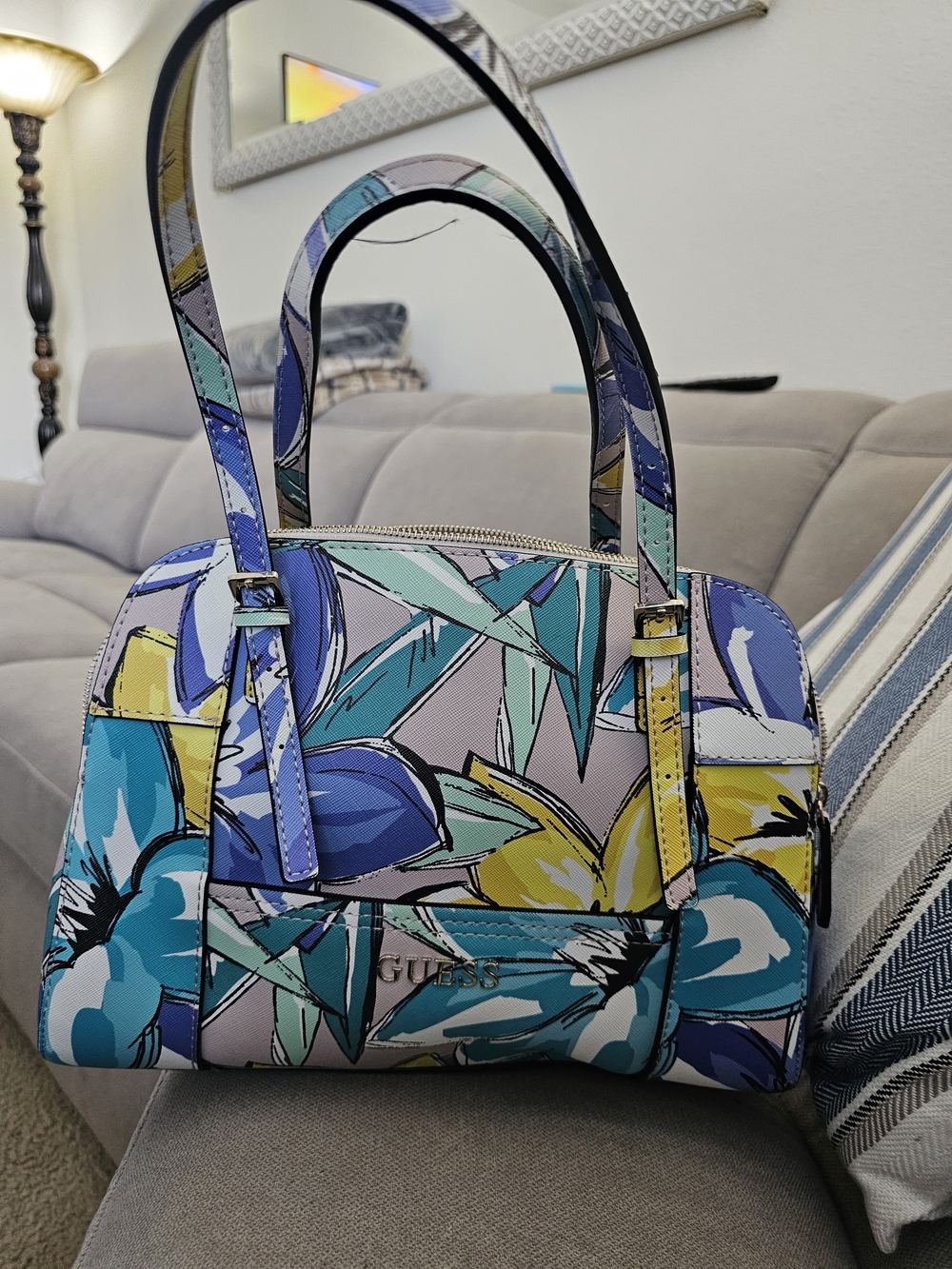 GUESS Huntley Cali Satchel in Periwinkle Multi Floral